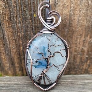 Handcrafted Tree Of Life Pendant Featuring Moss Quartz Cabochon